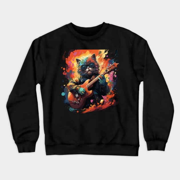 Exotic Shorthair Playing Guitar Crewneck Sweatshirt by JH Mart